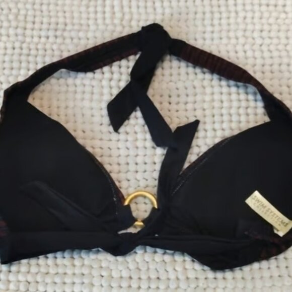 Swim Systems Black Maroon Swimsuit Bikini Top Halter Size Med NWT #3249 - Picture 6 of 8